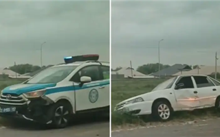 В Туркестанской области угонщик авто протаранил полицейский автомобиль