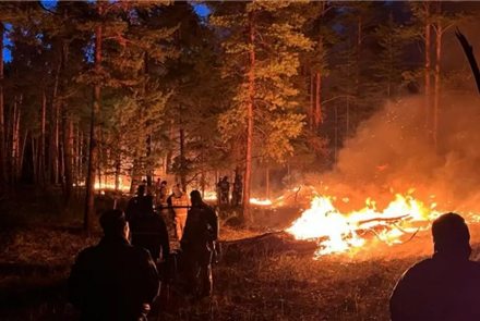 Вертолет и поезд привлекли тушить лесной пожар в Абайской области