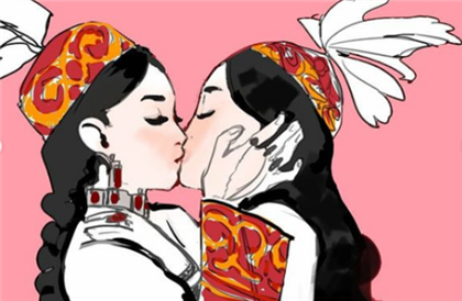 Казахстанская художница пообещала нарисовать ещё больше целующихся девушек в национальной одежде