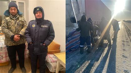 В Павлодарской области полицейский всю ночь охранял застрявший на трассе большегруз