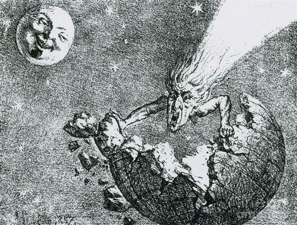 Карикатура 1910-го года, высмеивающая слухи о том, что комета Галлея упадет на Землю