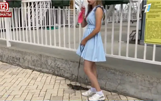 В Алматы девушка на поводке выгуливала аллигатора