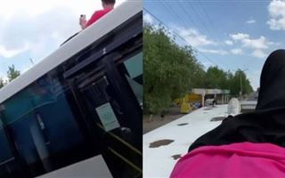Житель Аксу прокатился на крыше автобуса