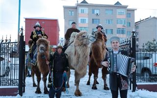 В Талдыкоргане приехали на голосование верхом на верблюдах