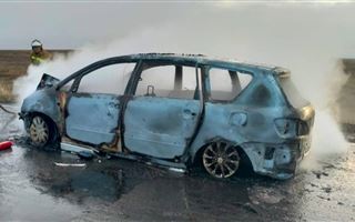 На трассе в Актюбинской области авто сгорело после столкновения с коровой 