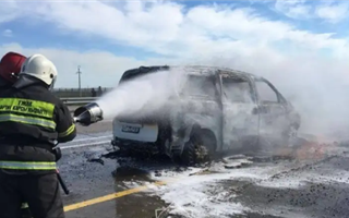 В Павлодарской области на трассе сгорел автомобиль