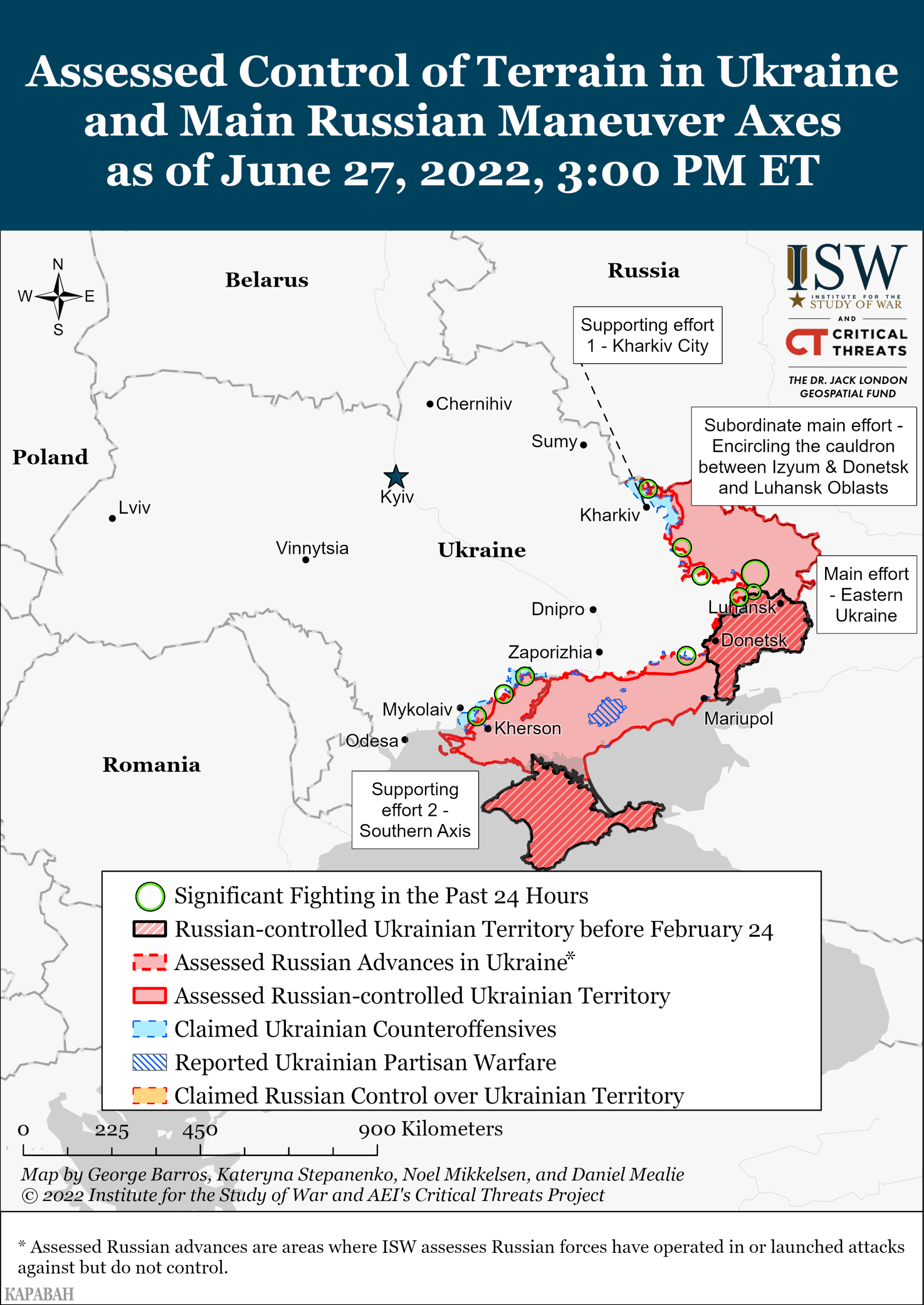 Как выглядит актуальная карта боевых действий на территории Украины на 27июня - Новости