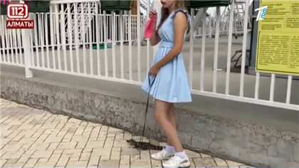 В Алматы девушка на поводке выгуливала аллигатора