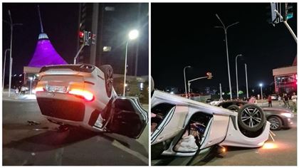 BMW X7 влетел в столб и перевернулся в Нур-Султане 