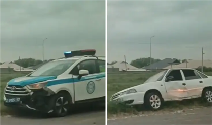 В Туркестанской области угонщик авто протаранил полицейский автомобиль