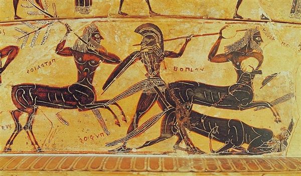 Первые изображения кетавров на греческих вазах. У человеко-коней бороды и длинные волосы, характерные для скифских племен